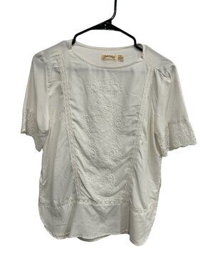 Faded Glory Small White Embroidered Short Sleeve Blouse Lace Cottagecore Nature
